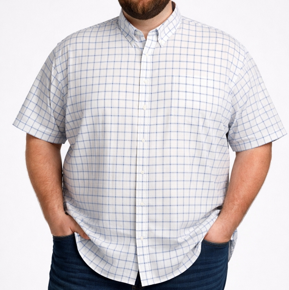 Mens Van Heusen White Blue Plaid Short Sleeve Dress Shirt 3XL NWT Button Down